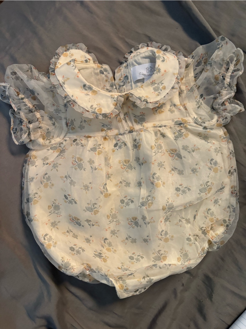 Infant Floral Chiffon Bubble One-Piece - Cream